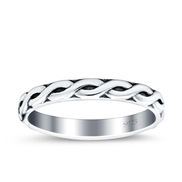 Braid Oxidized Band Solid 925 Sterling Silver Thumb Ring (3mm)